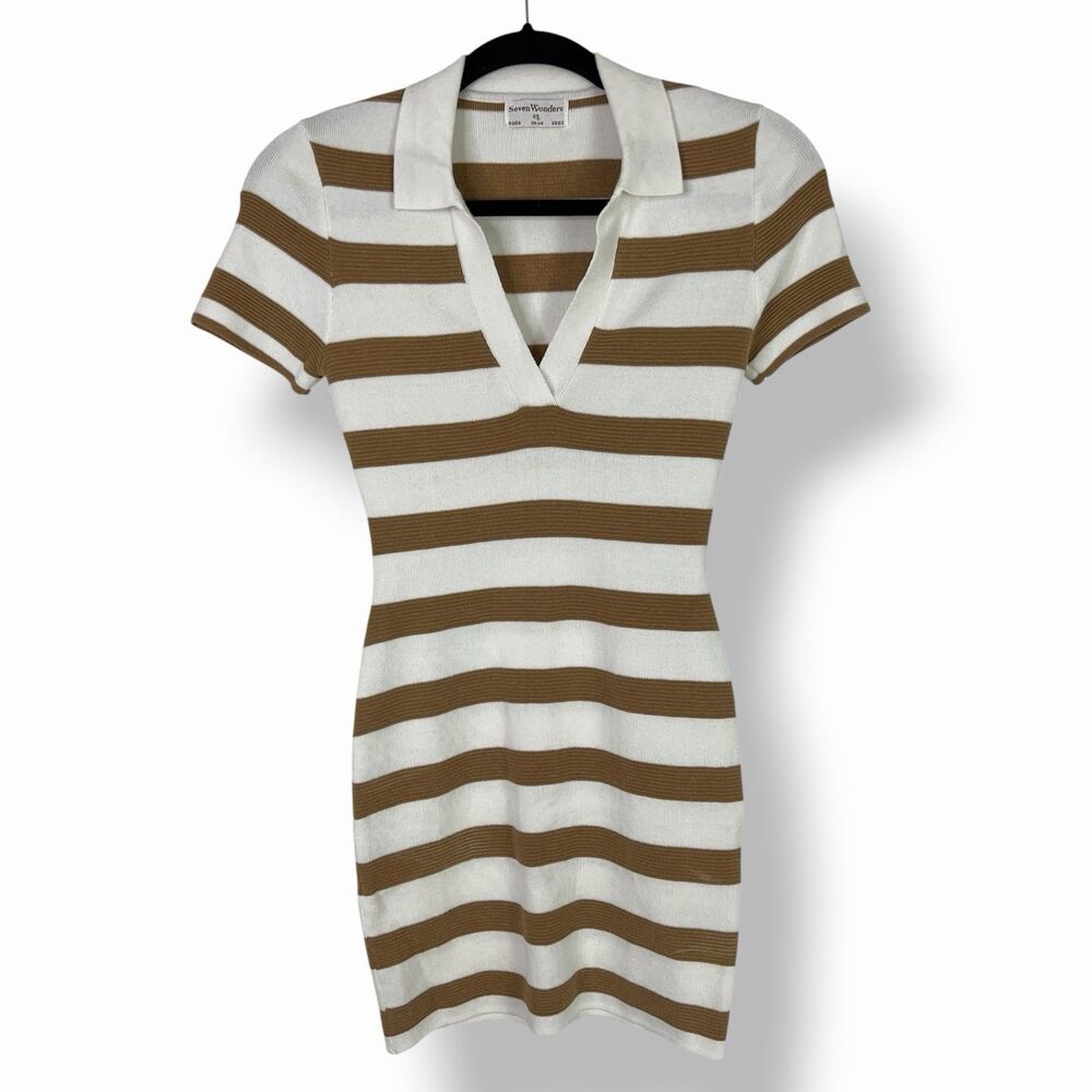 Seven Wonders Ziggy Striped Knit Polo Mini Dress Collared Bodycon Size XS